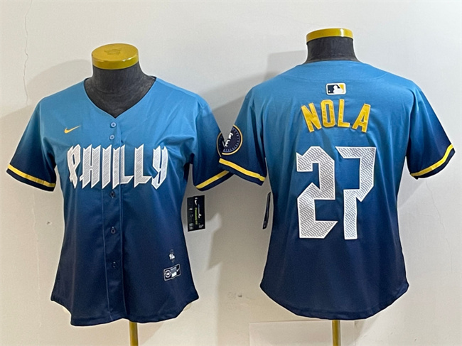 Youth Philadelphia Phillies #27 Aaron Nola Blue 2024 City Connect Limited Stitched Baseball Jersey Youth Philadelphia Phillies #27 Aaron Nola Blue 2024 City Connect Limited Stitched Baseball Jersey